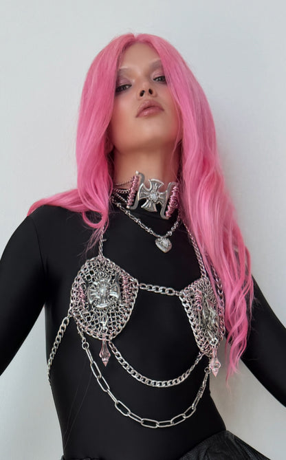 Pink Pearly Crossed Choker