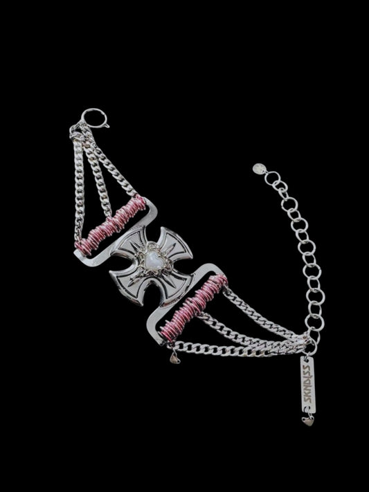 Pink Pearly Crossed Choker