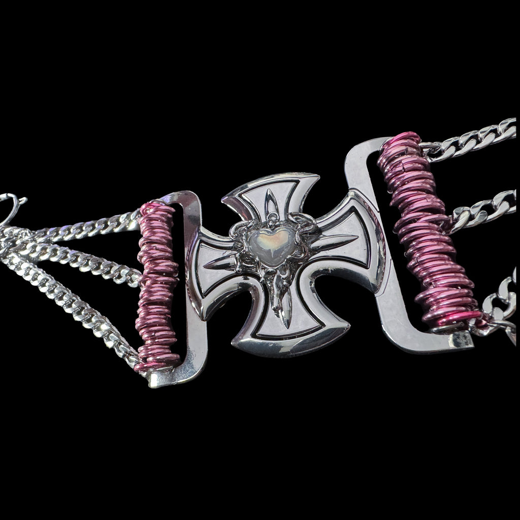 Pink Pearly Crossed Choker