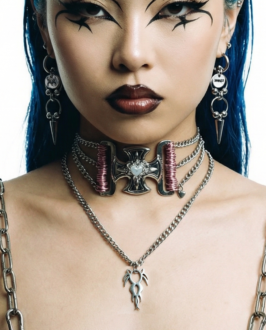 Pink Pearly Crossed Choker