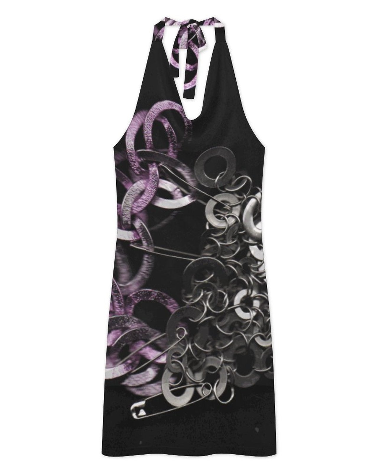 Black dress with abstract pattern on a white background, SKNDLSS 