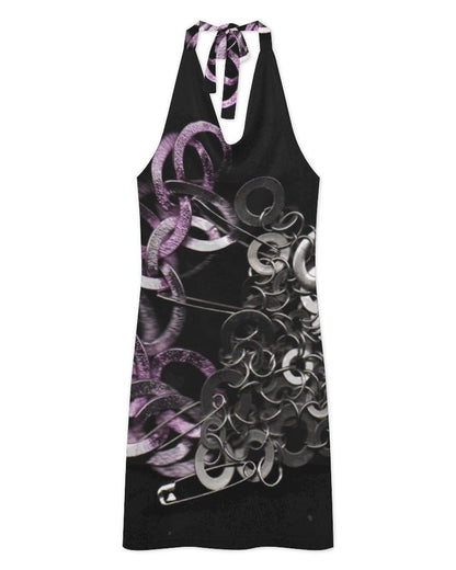 Black dress with abstract pattern on a white background, SKNDLSS 