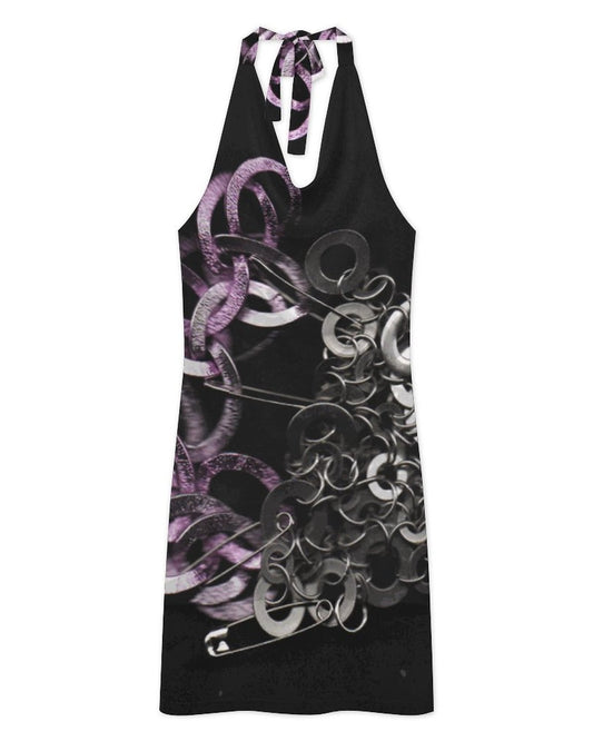 Black dress with abstract pattern on a white background, SKNDLSS 
