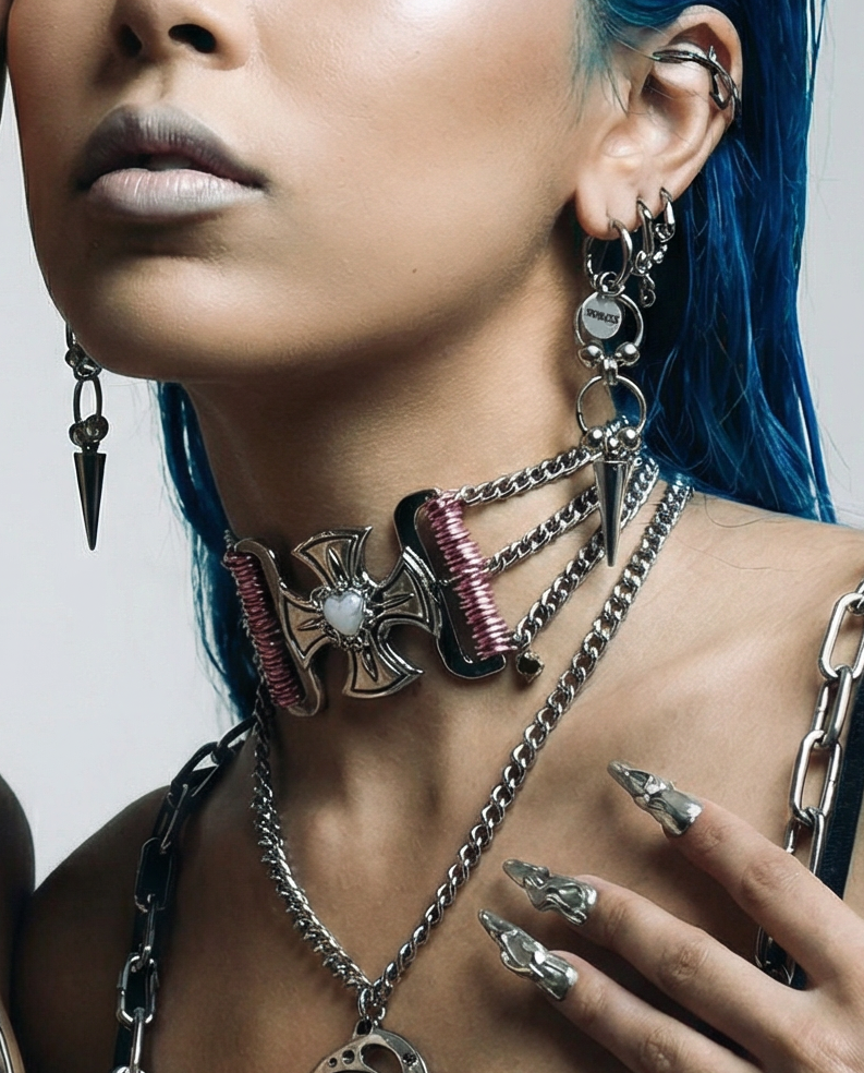 Pink Pearly Crossed Choker